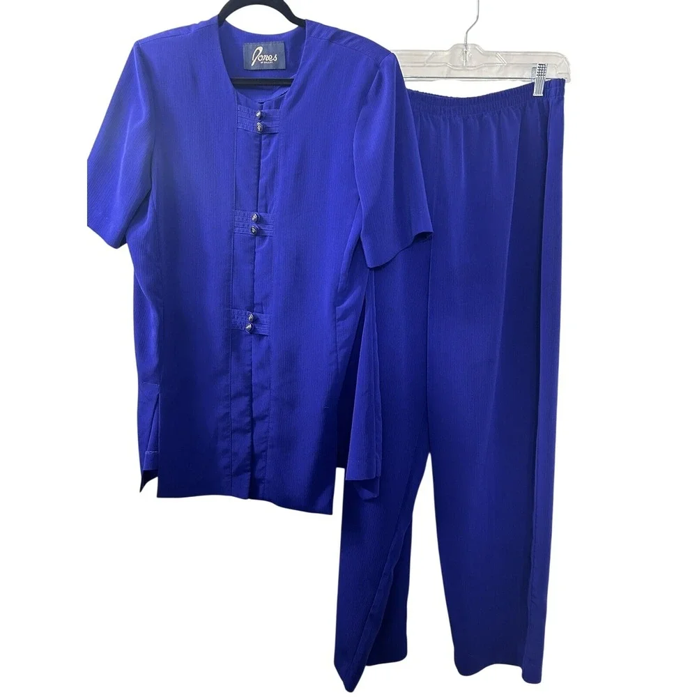 Jones of Dallas Womens Vintage Royal Blue 2 Piece Tunic‎ and Pants Set Size 14